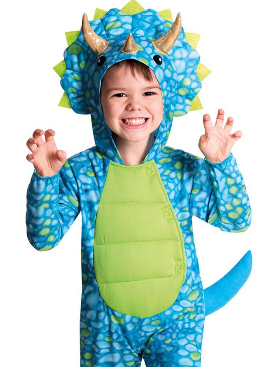 Image of Cute Blue Triceratops Boys Dress Up Costume - Close Image