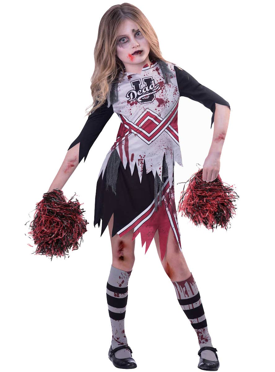 Image of Blood Splattered Zombie Cheerleader Teen Girls Halloween Costume