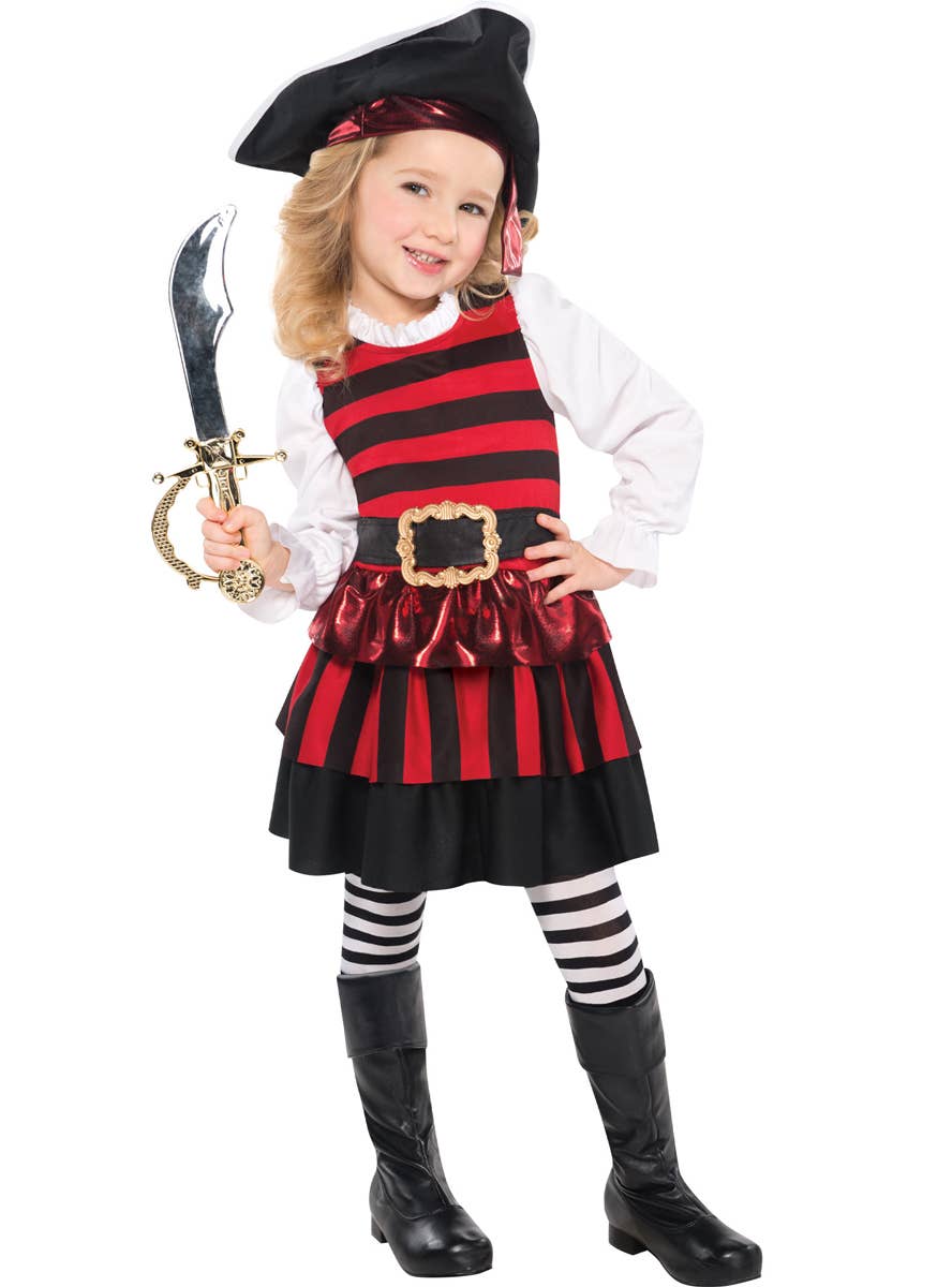 Girls Red and Black Pirate Dress Up Costume