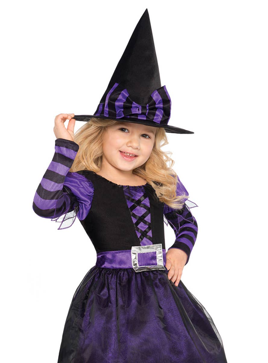 Image of Be-Witched Girls Purple and Black Halloween Costume - Close Image