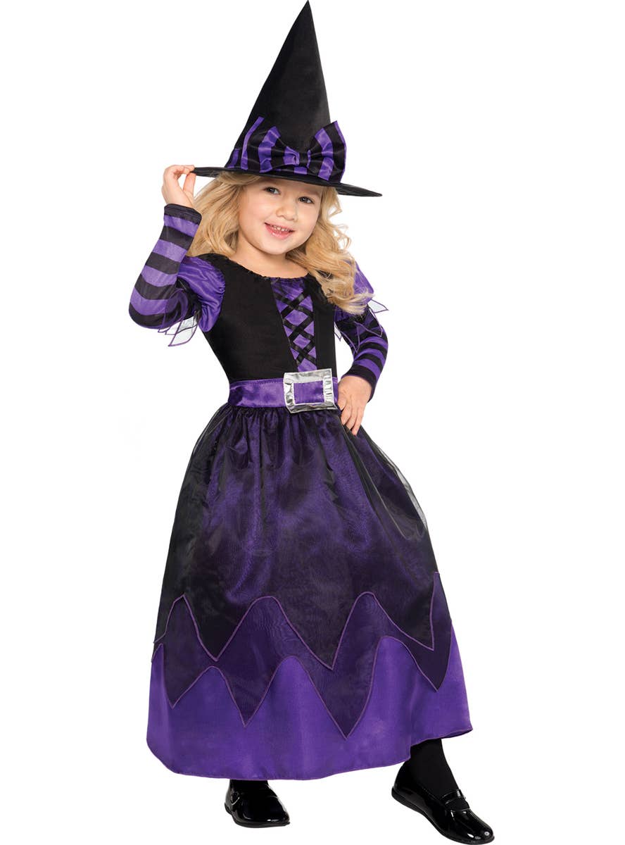 Image of Be-Witched Girls Purple and Black Halloween Costume - Main Image