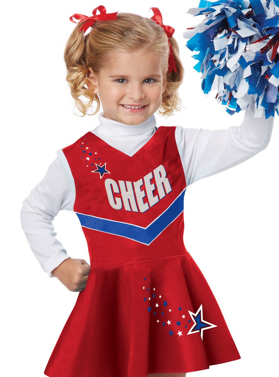 Red and Blue American Toddler Girl's Cheerleader Costume - Close Image