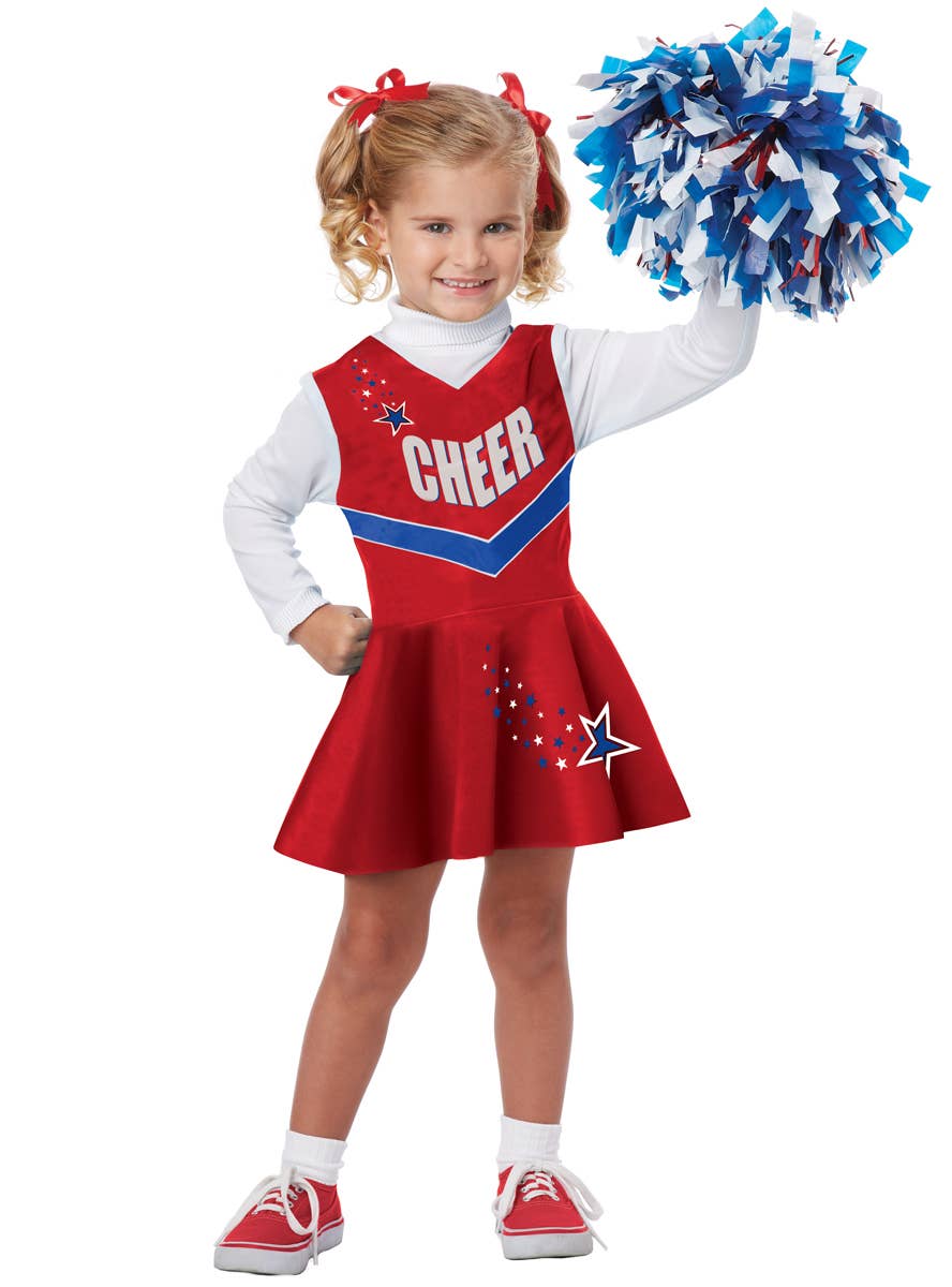 Red and Blue American Toddler Girl's Cheerleader Costume - Main Image