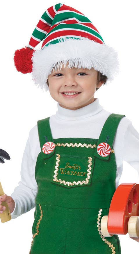 Jolly Lil Green Elf Toddler Kid's Christmas Fancy Dress Costume Close Up Image