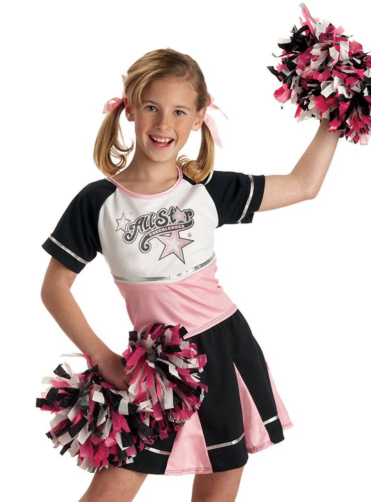 All Star School Cheerleader Fancy Dress Costumes for Girls - Close Up View
