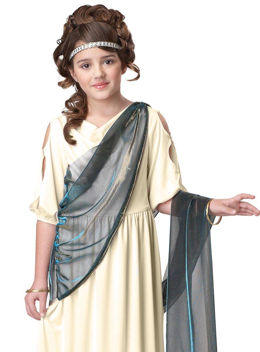 Girl's Cream Roman Emperess Toga Costume - Close Image