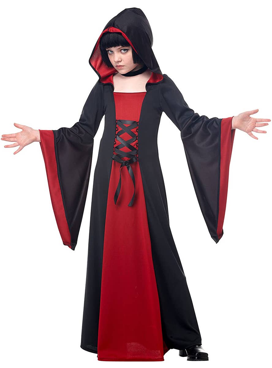 Black and Red Girl's Vampire Costume Robe Front View