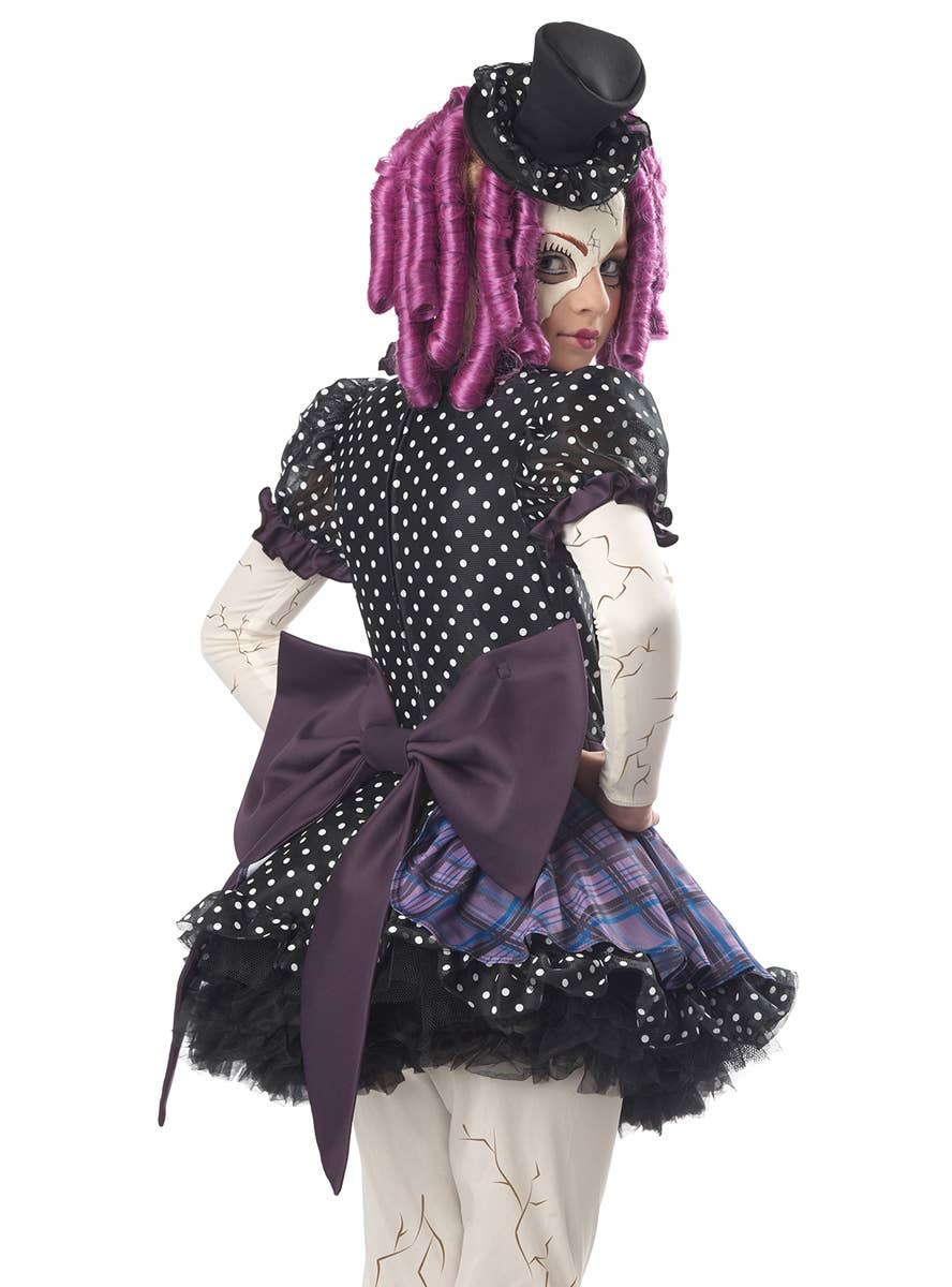 Girl's Broken Doll Costume Black and Purple Dress Back View