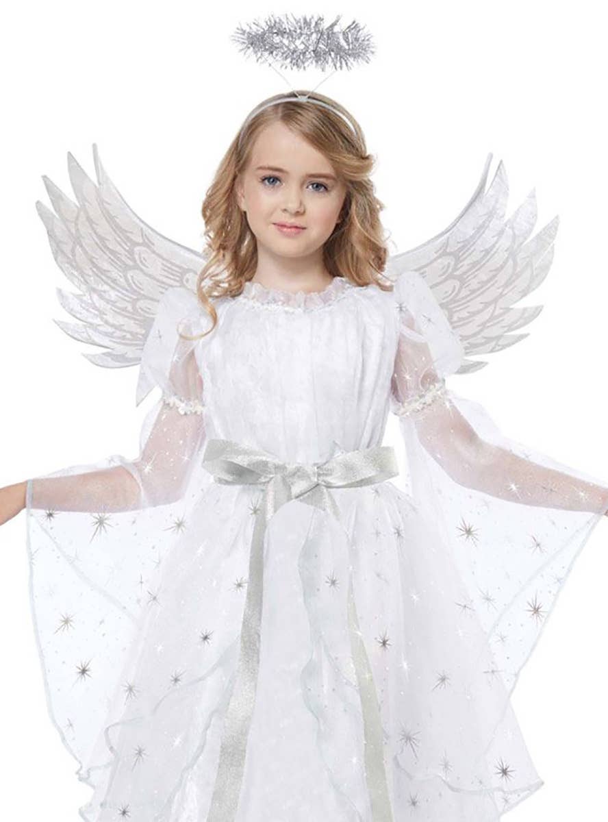 Girls White Starlight Angel Christmas Costume Close Image