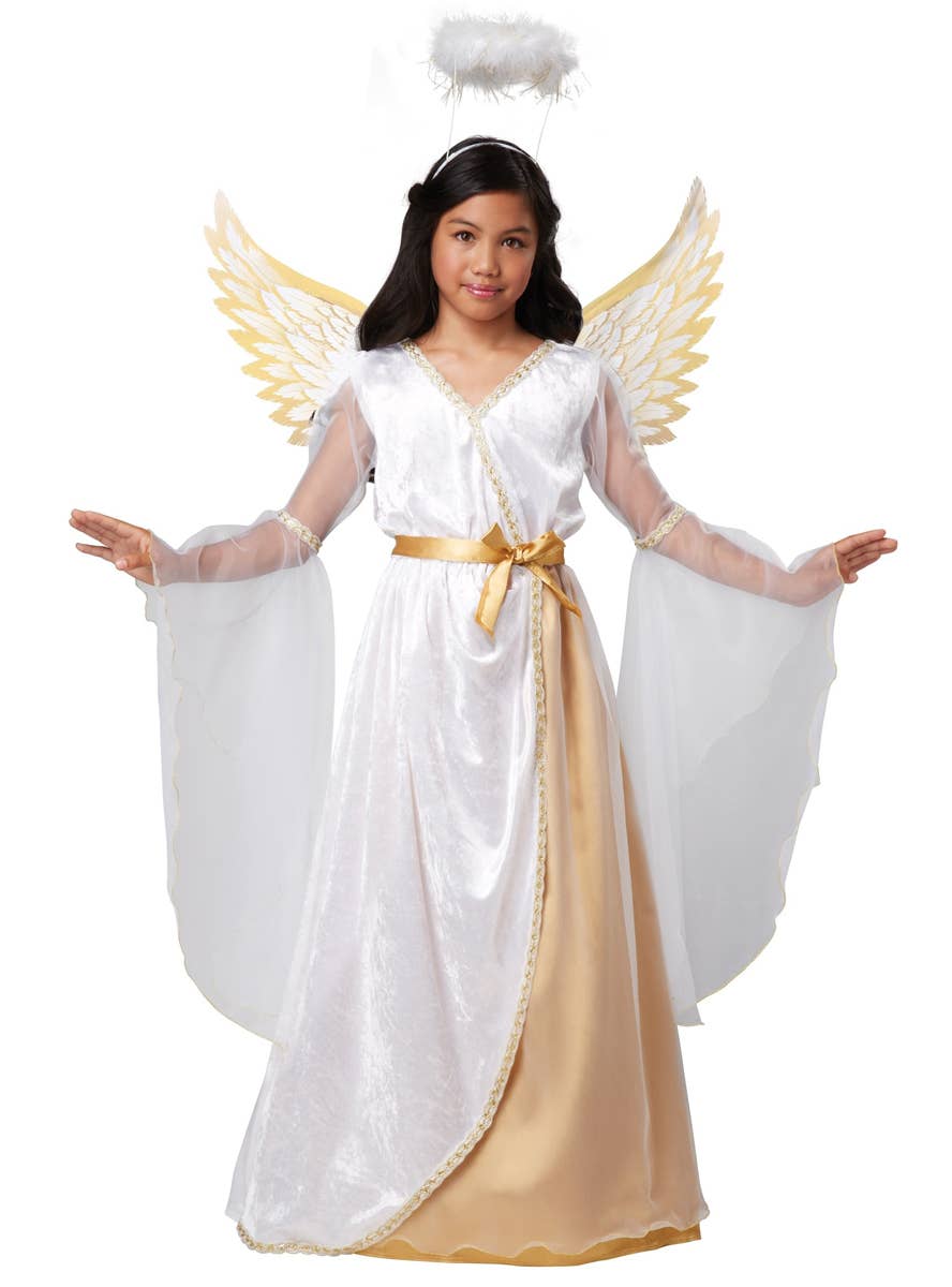 Girl's White Guardian Angel Costume Front View
