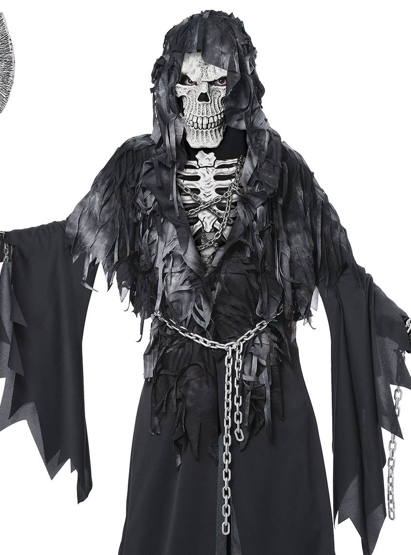 Boys Grim Reaper Halloween Fancy Dress Costume Close Up View