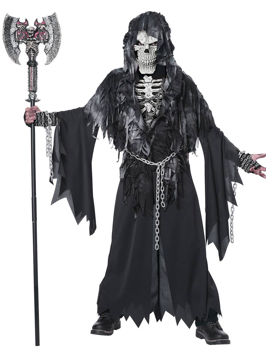 Boys Grim Reaper Halloween Fancy Dress Costume Front View