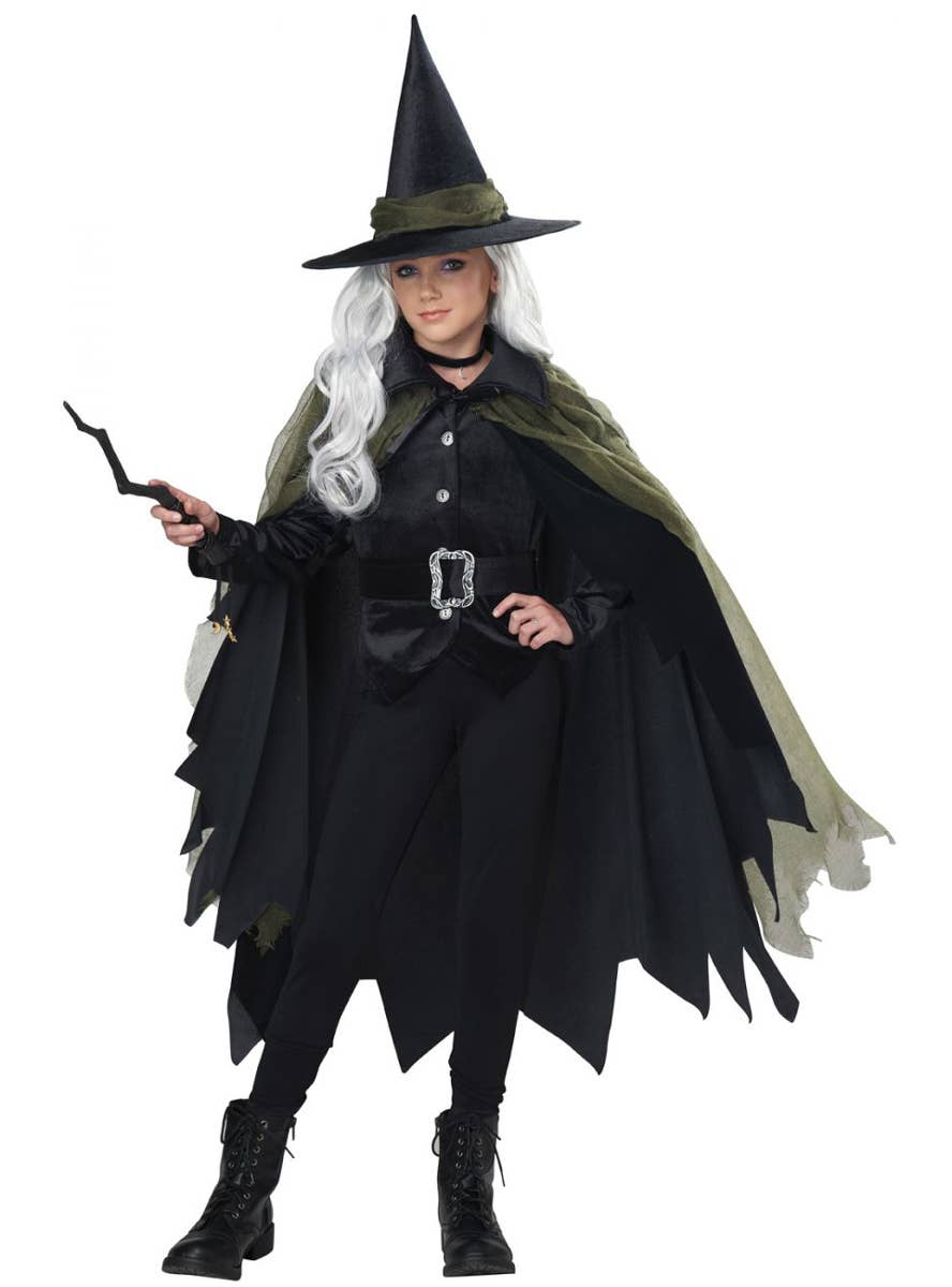 Teen Girl's Green Gothic Cool Witch Halloween Fancy Dress Costume Alternative  Image