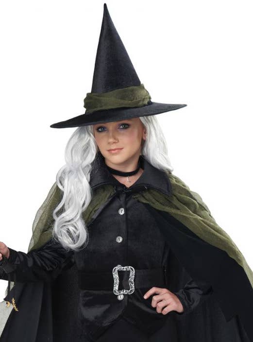 Teen Girl's Green Gothic Cool Witch Halloween Fancy Dress Costume Close Up Image