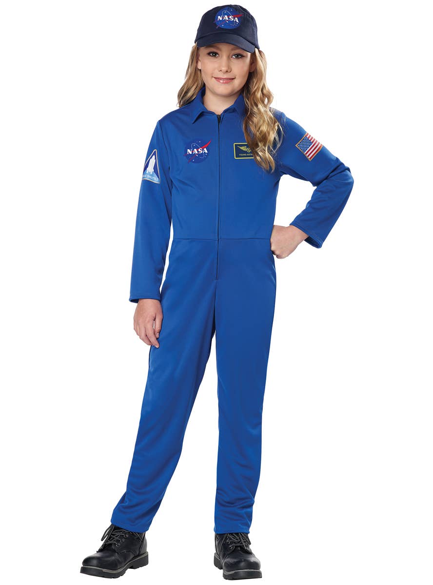 Unisex Blue NASA Space Suit Jumpsuit Costume for Kids - Girls Image