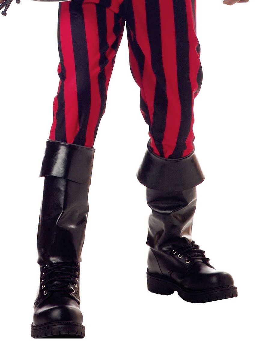 Pirate Boy's Black and Red Buccaneer Book Week Costume Close Up Boot Covers Image