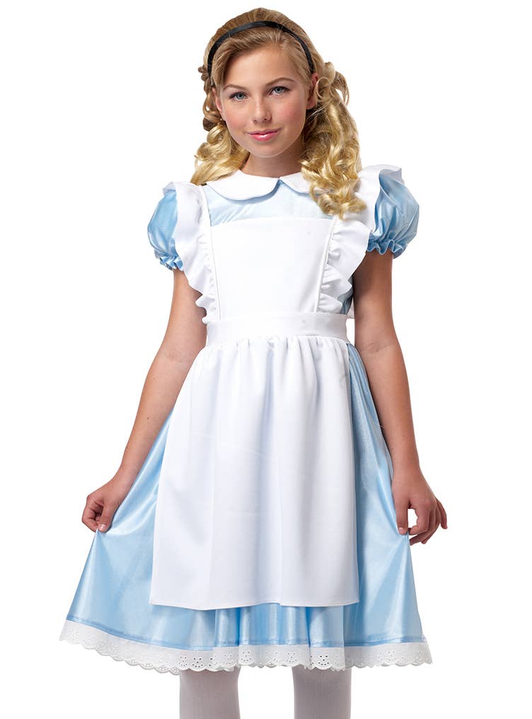 Girl's Alice in Wonderland Fancy Dress Costume Close Up View