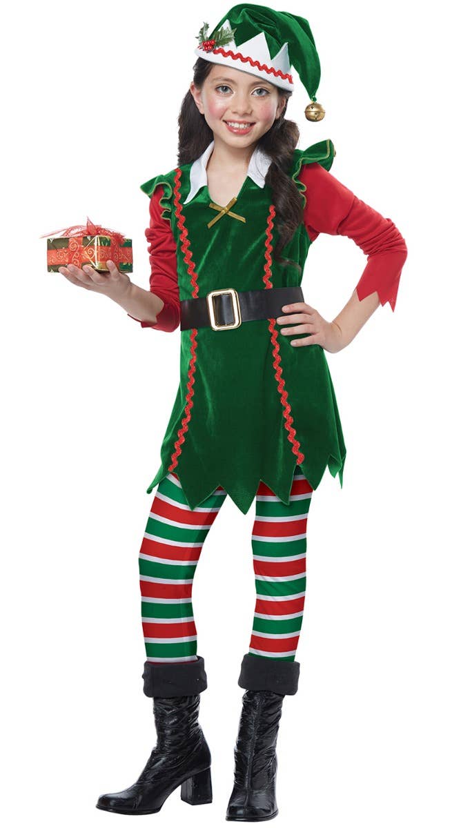Image of Festive Elf Girl's Christmas Fancy Dress Costume - Alternative Photo