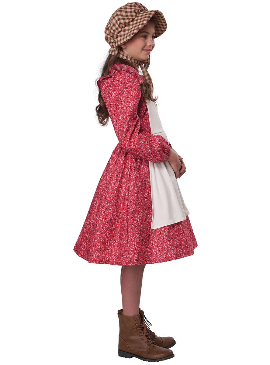Floral Pink Frontier Settler Girl's Colonial Costume - Side Image