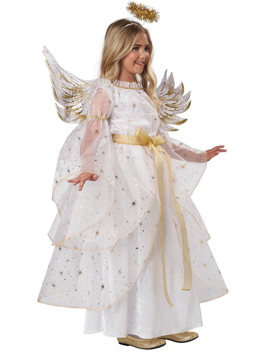 Girl's Deluxe White Starburst Angel Costume - Side Image