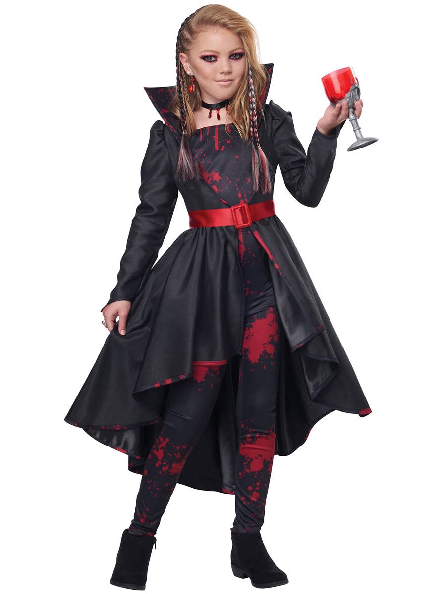 Black and Red Blood Splattered Girl's Vampire Costume - Main Image