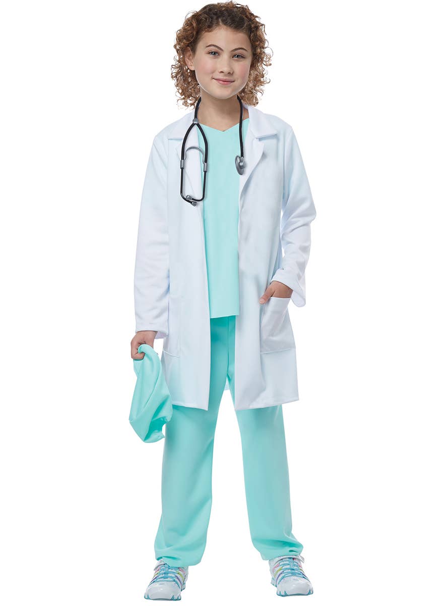 Light Green Doctor Scrubs Costume for Unisex Kids - Main Image