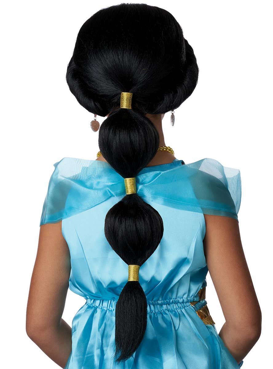 Long Black Deluxe Princess Jasmine Ponytail Girls Costume Wig - Back Image