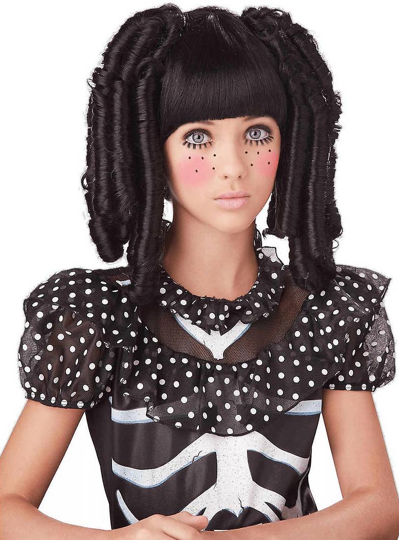 Kids Black Ringlet Curls Doll Halloween Wig
