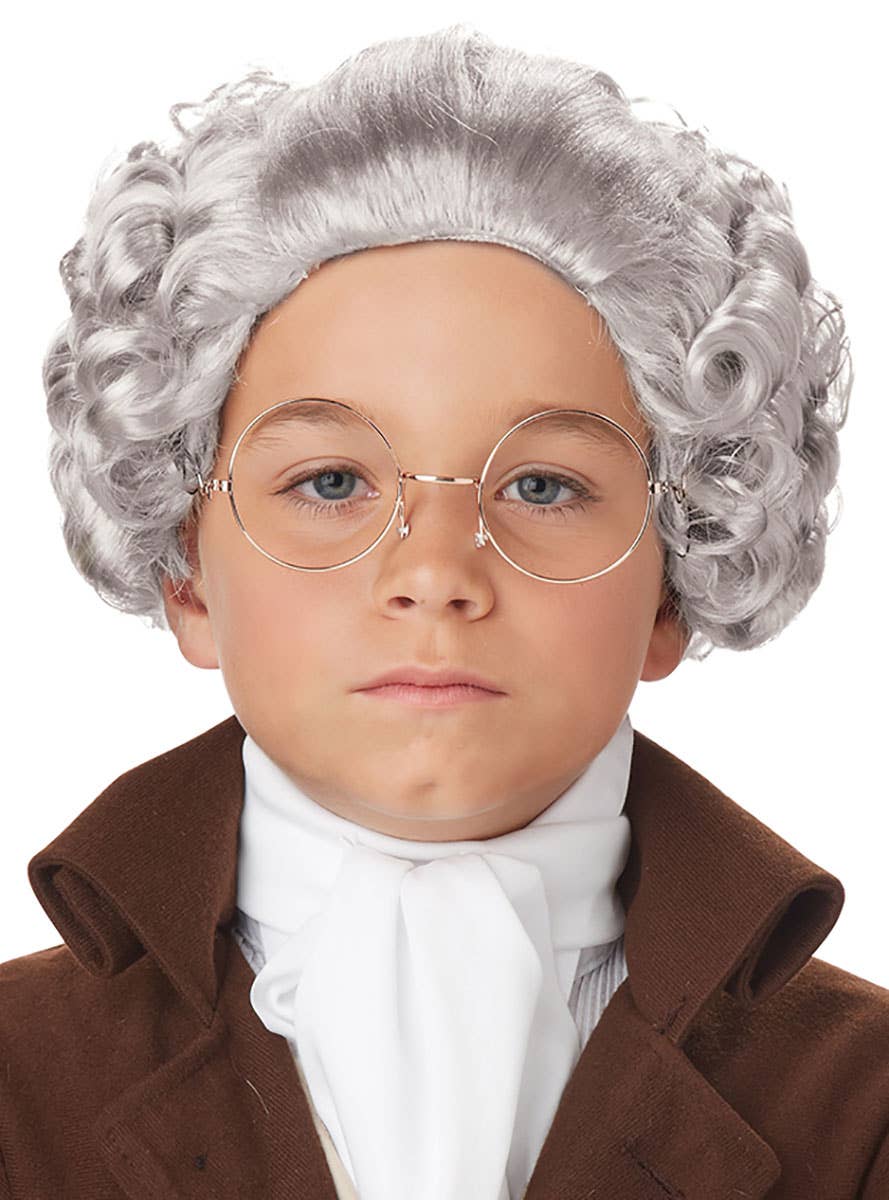 Boys Curly Grey Colonial Costume Wig Main Image