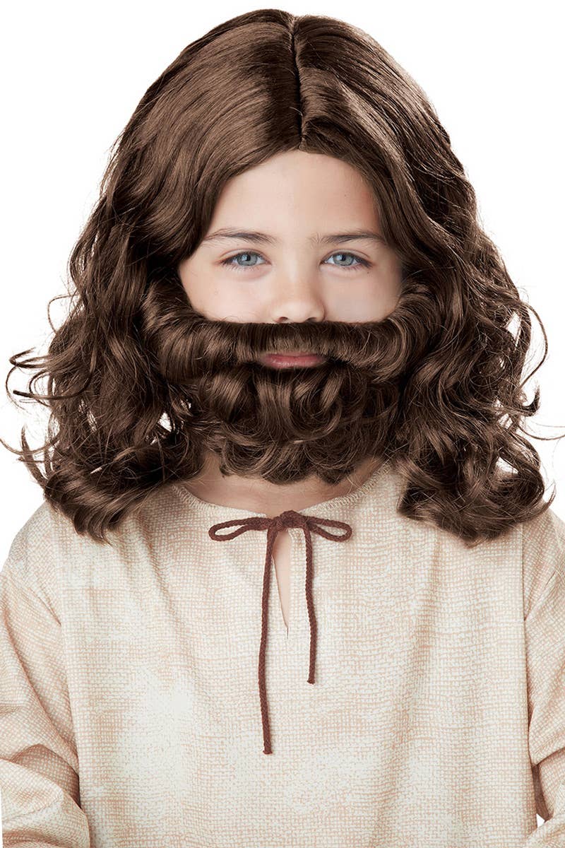 Boy's Jesus Brown Costume Wig and Beard Accessory Set