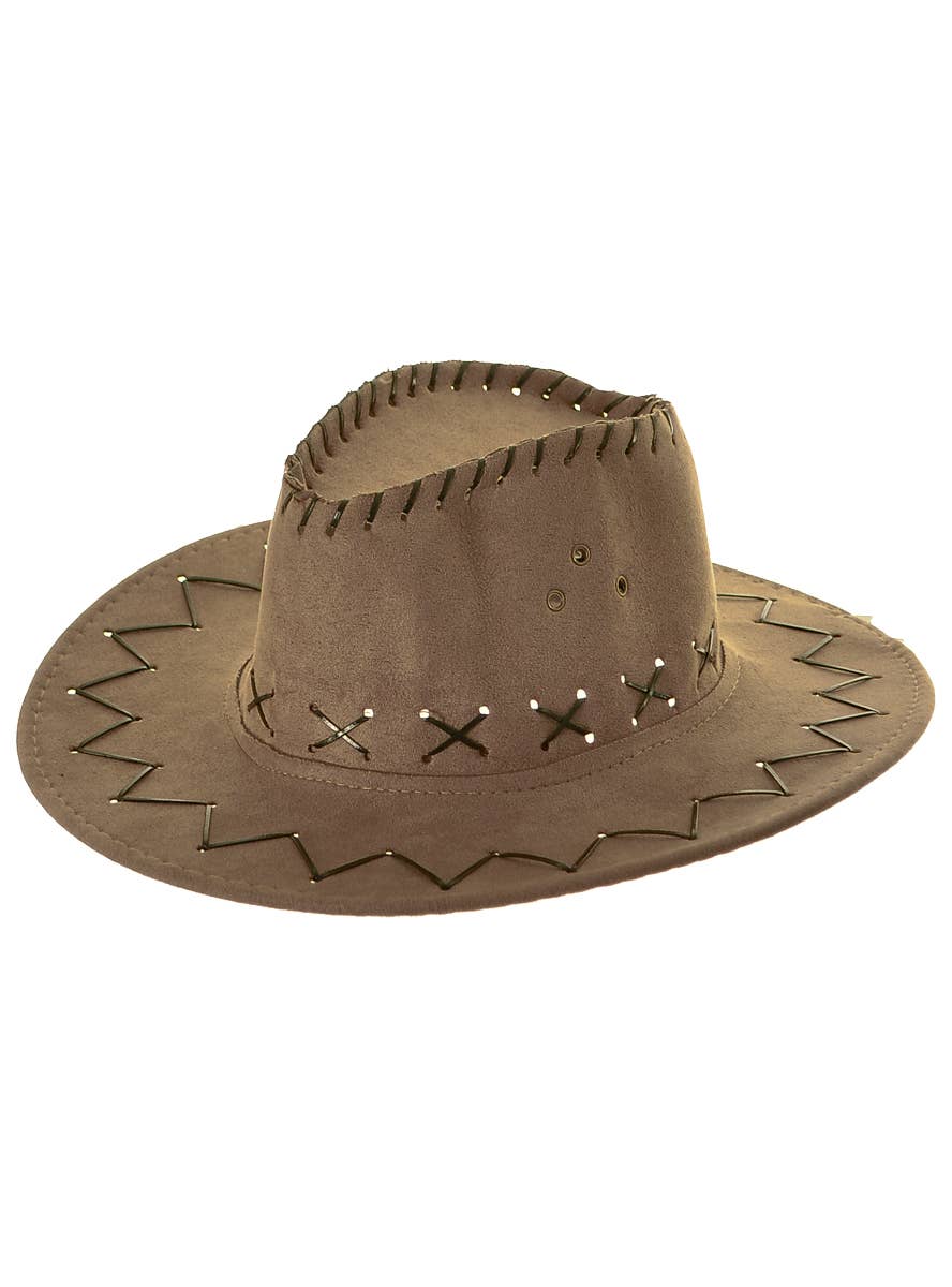Image of Faux Suede Kids Brown Cowboy Costume Hat - Main Photo