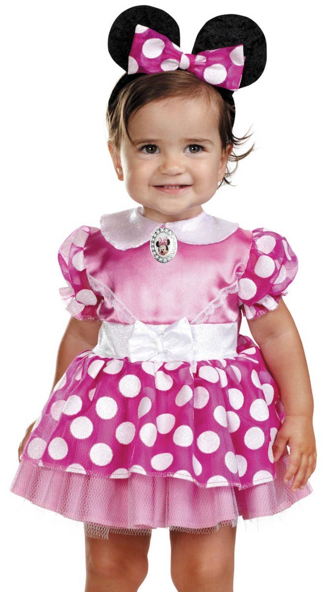 Minnie Mouse Pink Disney Baby Infant Girl's Mickey Mouse Fancy Dress Costume Close Up Image