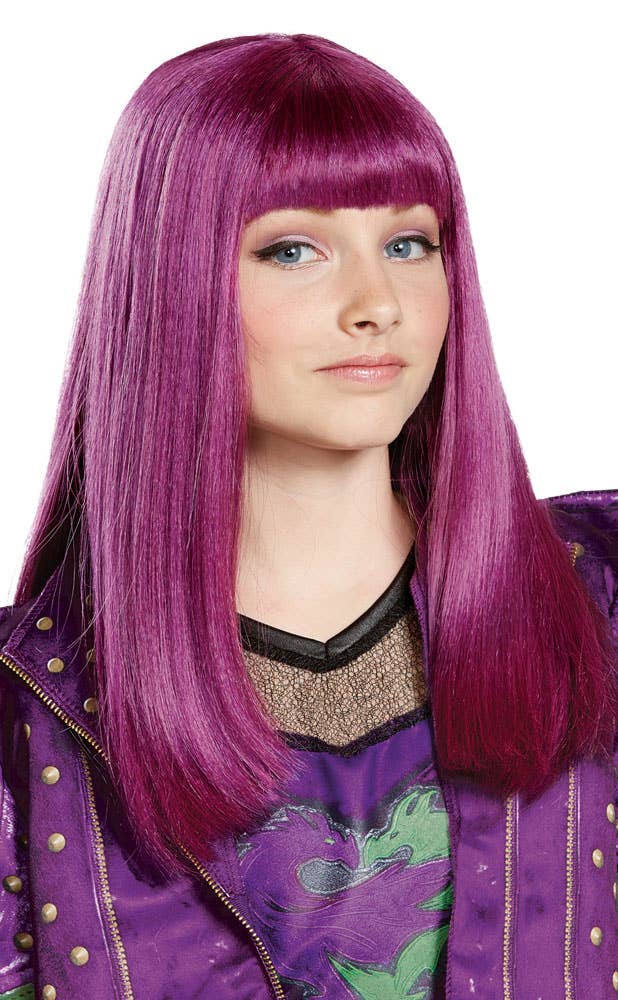 Girl's Purple Straight Mal Descendants Disney Costume Wig For Kids Main Image