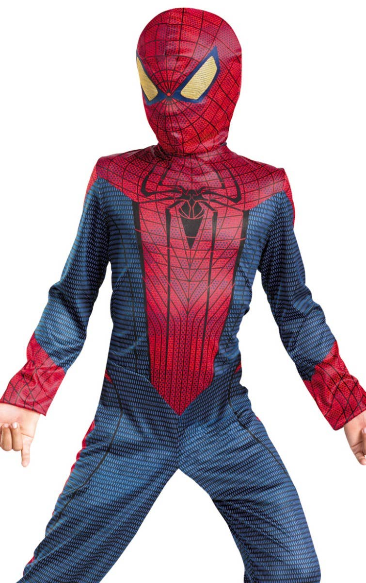 Boy's The Amazing Spiderman Blue And Red Marvel Spiderman Fancy Dress Costume Close Up Image