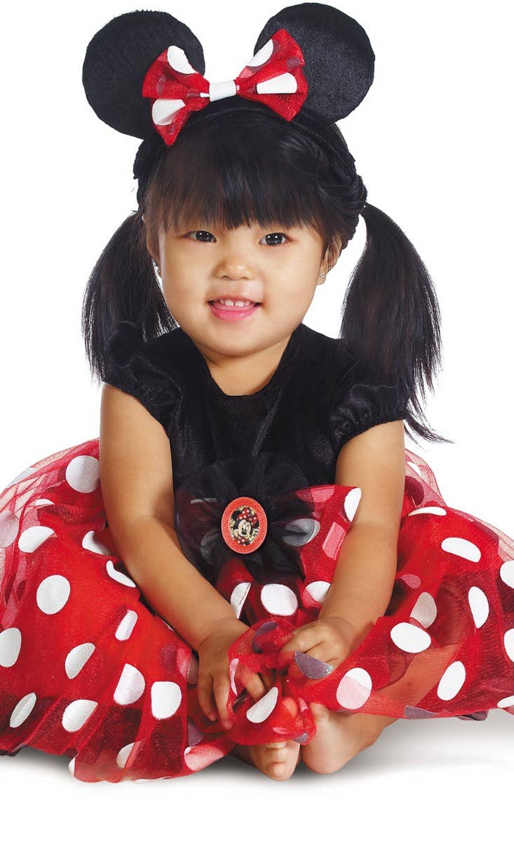 Girl's Infant Disney Baby Minnie Mouse Red And Black Fancy Dress Costume Close Up Image