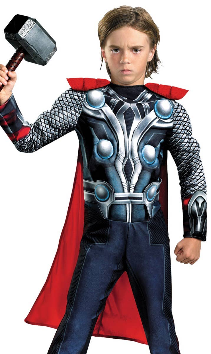 Boy's Thor Avengers Superhero Kid's Fancy Dress Costume Close Up Image