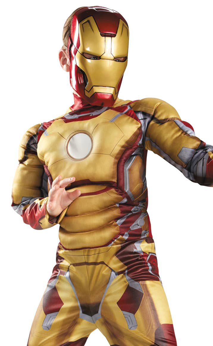 Boys Iron Man Tony Stark Avengers Muscle Chest Superhero Costume Close Image