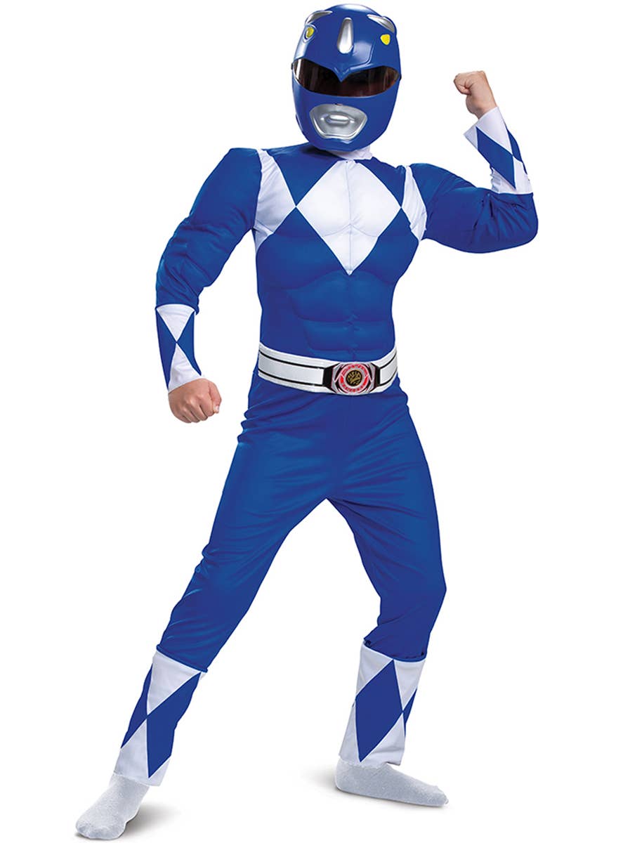 Boys Blue Muscle Chest Power Ranger Costume - Front Image