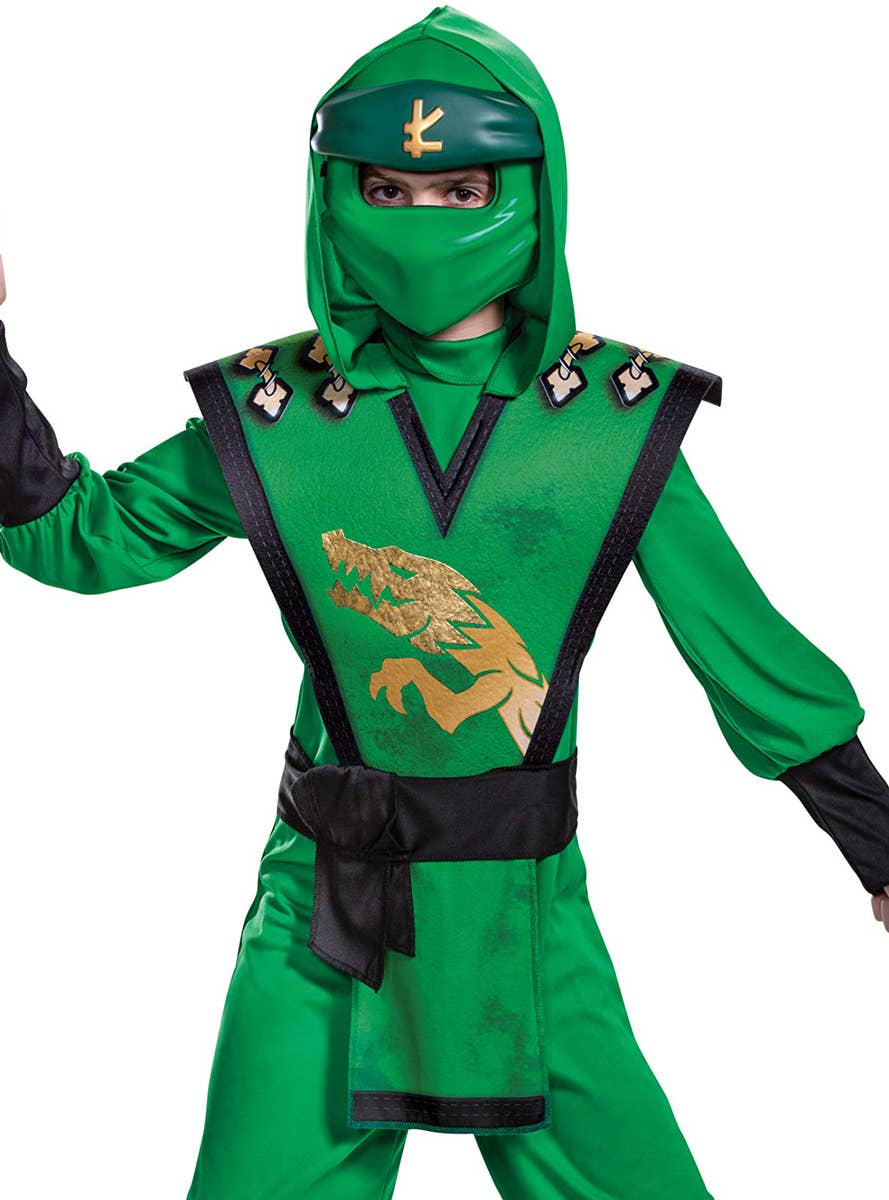 Boys Green Lego Ninjago Costume - Close Up Image