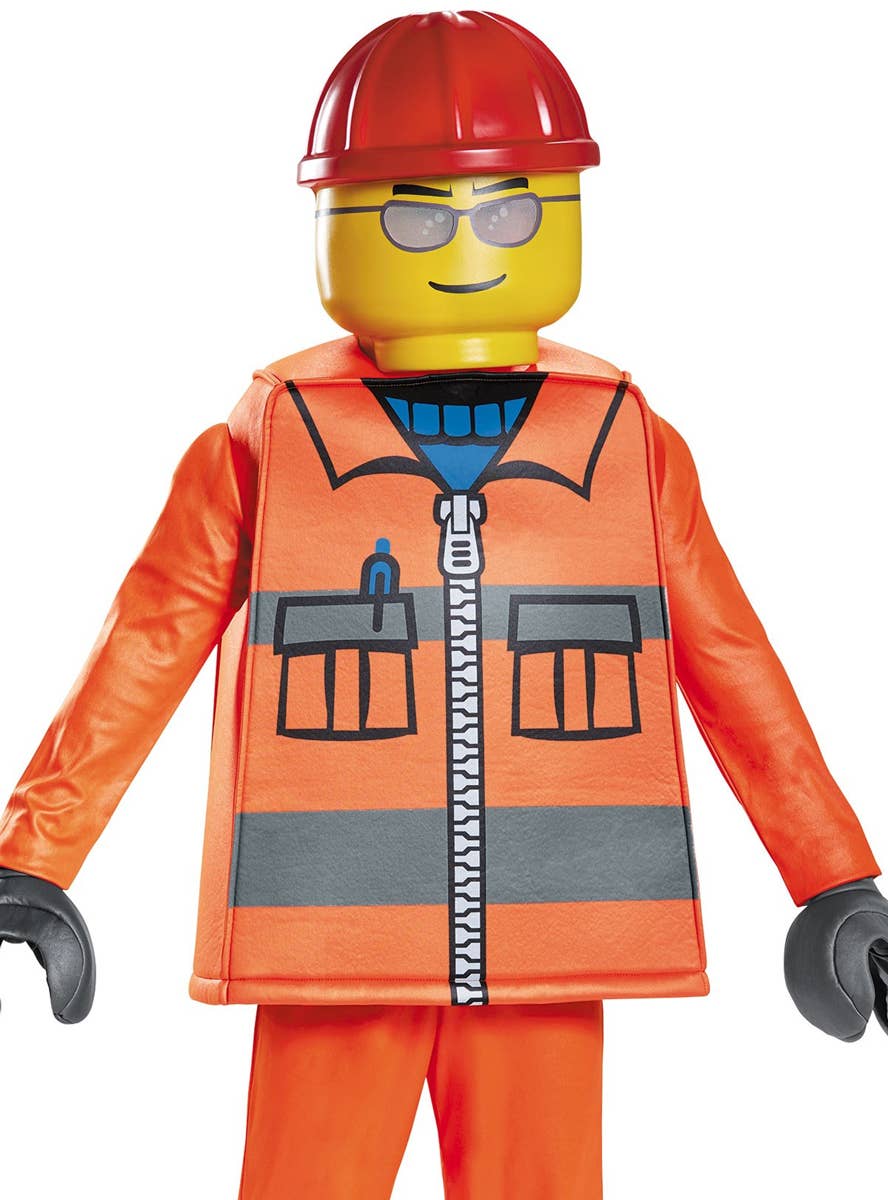 Boys Construction Worker Lego Man Costume - Close Up Main Image