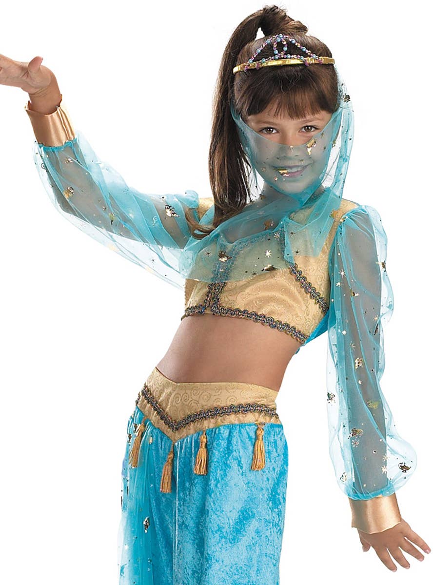 Girls Deluxe Blue Genie Costume - Close Up Image