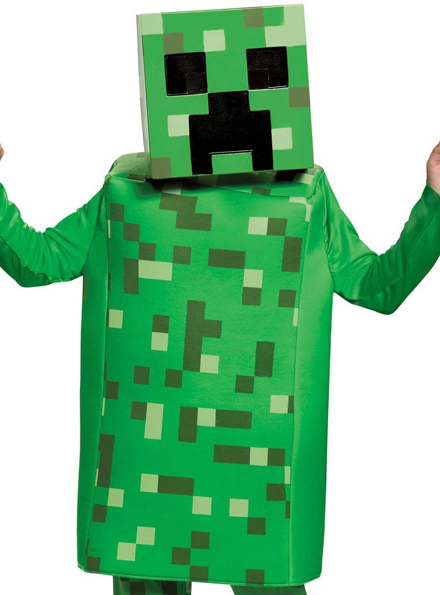Green Creeper Deluxe Minecraft Kids Costume - Close Up Image