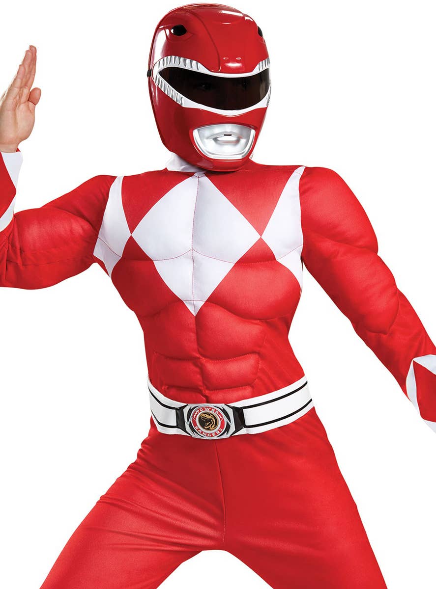 Red Power Ranger Classic Boys Costume - Close Up Image
