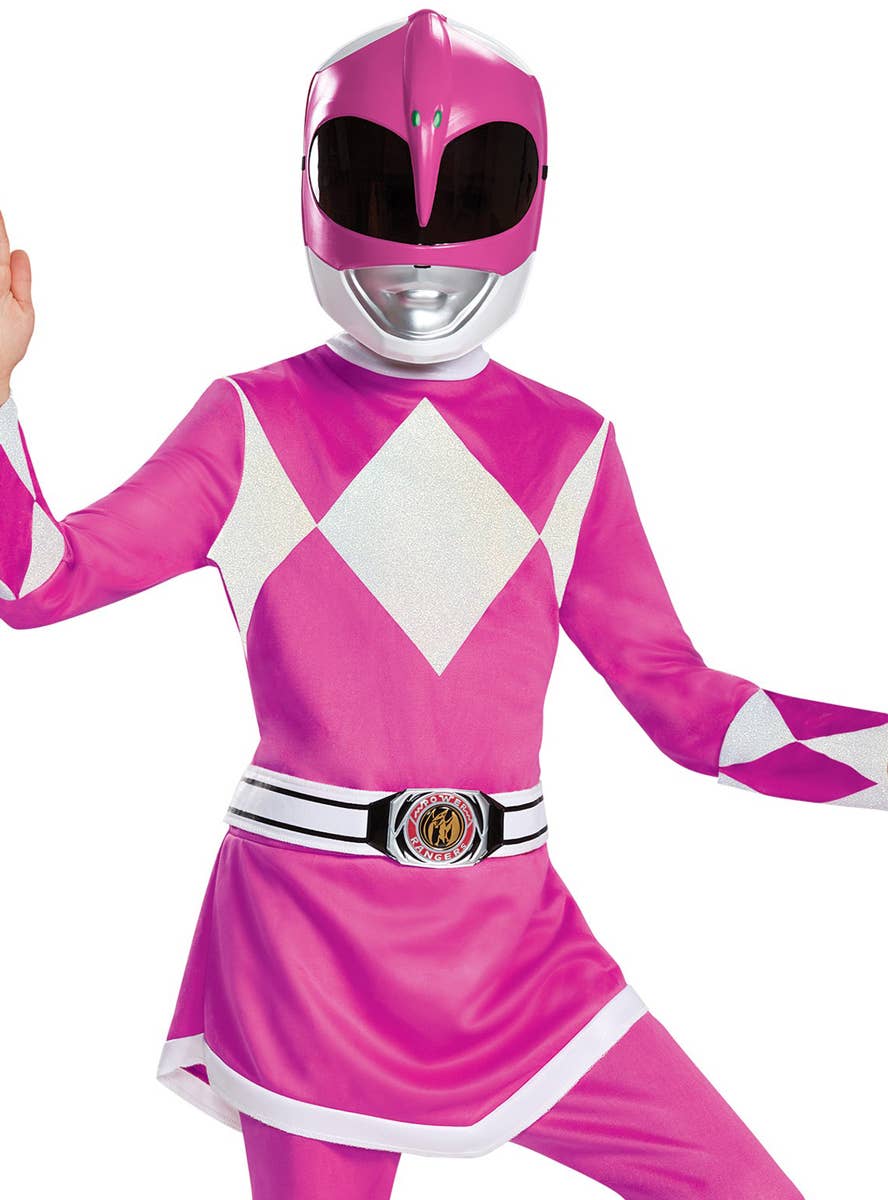 Deluxe Pink Power Ranger Girls Costume - Close Up Image