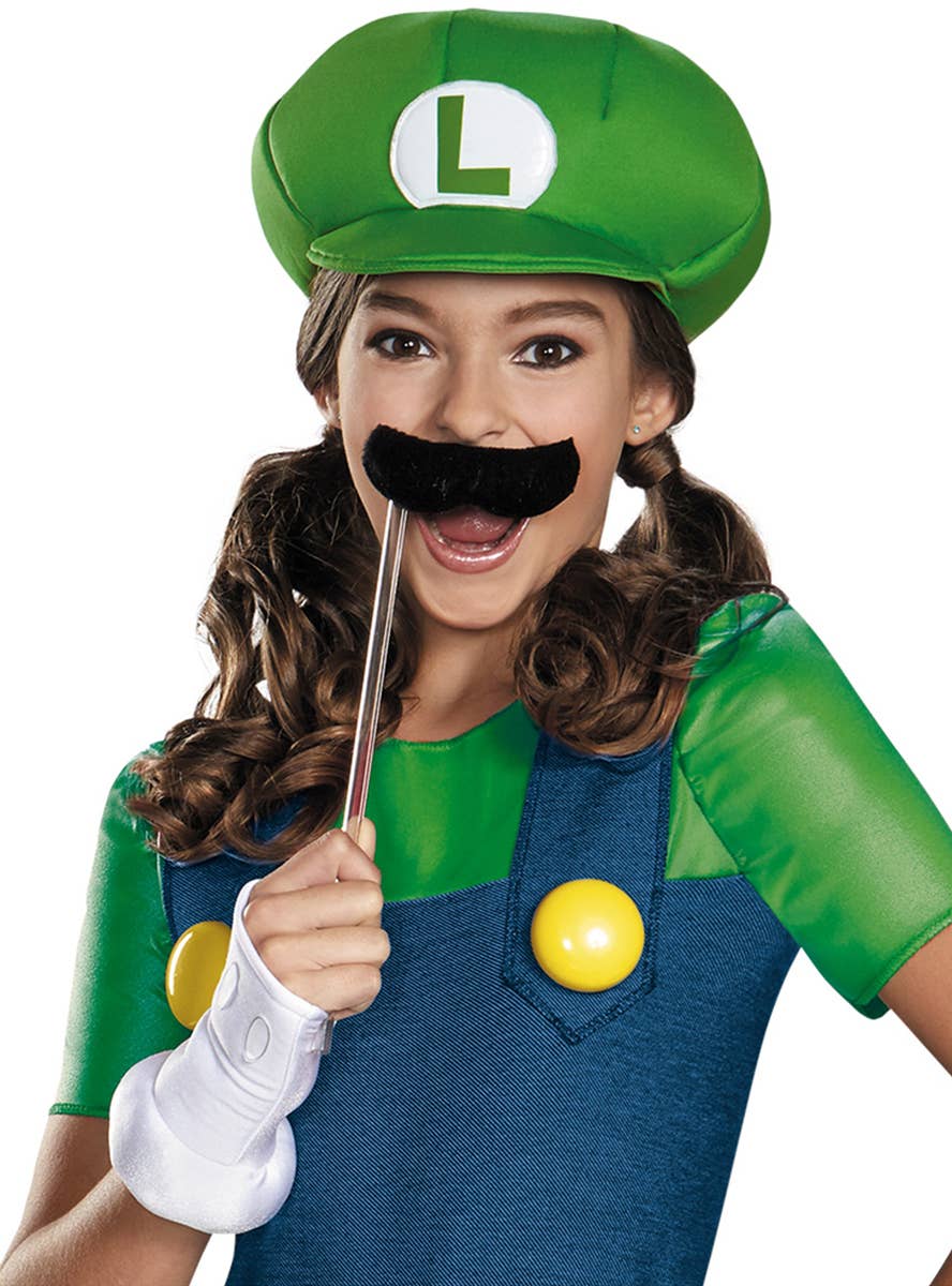Teen Girls Luigi Costume - Close Up Image 2