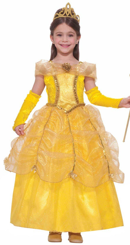 Girls Golden Princess Belle Fairytale Beauty and the Beast Costume Main Image