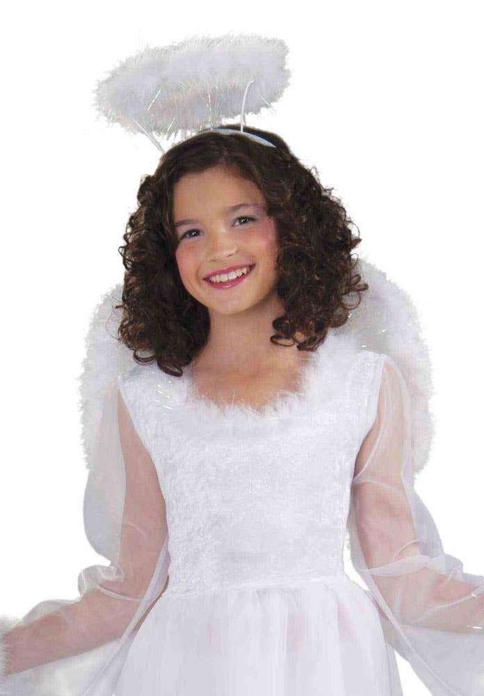 White Glitter Angel Costume Wings and Halo for Kids