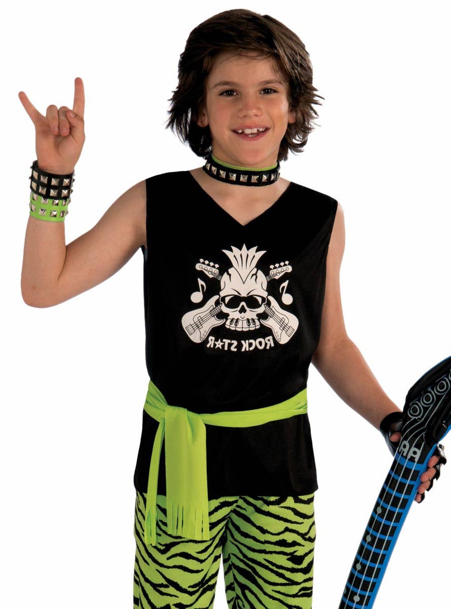 Boy's Rock Star 1980's Musician Fancy Dress 80s Costume - Close Up View