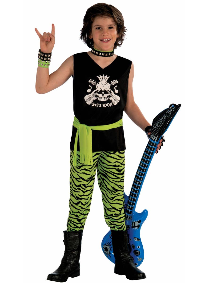 Boy's Rock Star 1980's Musician Fancy Dress 80s Costume - Front View