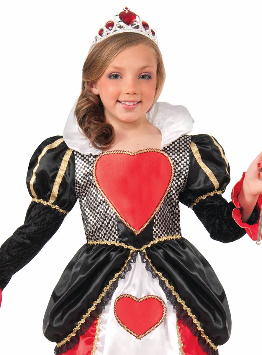 Girl's Red Queen of Hearts Costume Close Up View